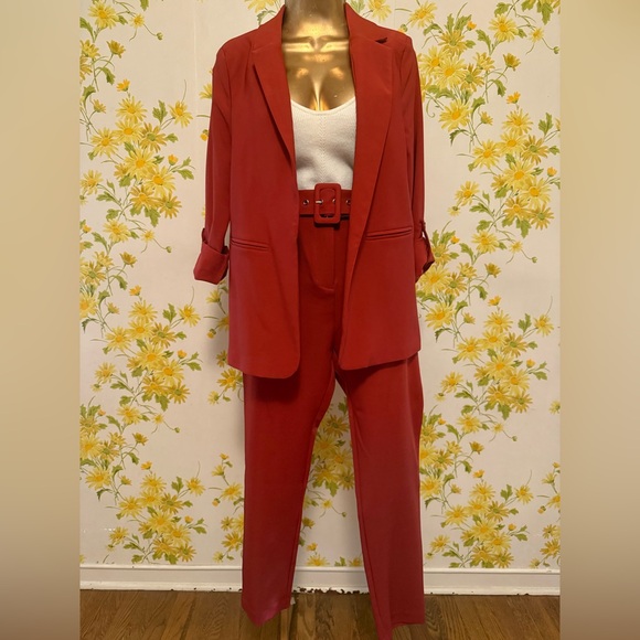 NWT Women's Suit 2 Piece Set Office Blazer and High Waist Pants Dressy Outfit - Picture 2 of 16